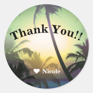 Sticker Rond Palmiers Tropical Heat Beach Party Luau Favoriser