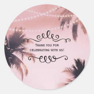 Sticker Rond Palmiers tropicaux et lumières Plage rose