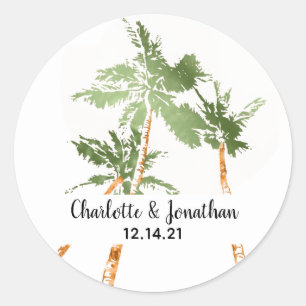 Sticker Rond Palmiers tropicaux Mariage Lettré à la main