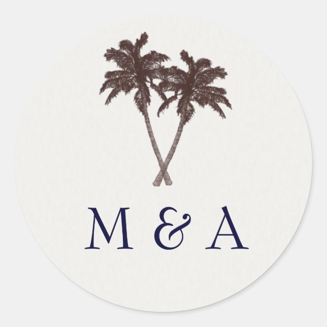 Sticker Rond Palmiers tropicaux Plage Mariage Papeterie (Devant)