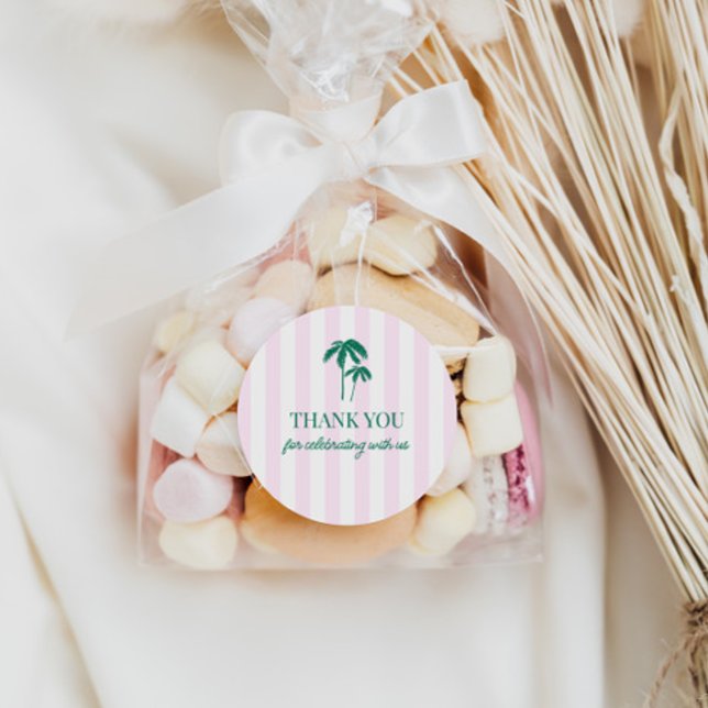 Sticker Rond Palmiers verts rayures roses (Créateur téléchargé)