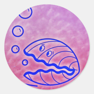 Sticker Rond Palourde mignonne Shell sous le pourpre bleu de