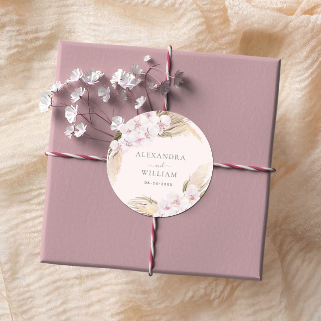 Sticker Rond Pampas Floral Mariage Tropical (Créateur téléchargé)