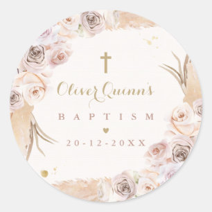 Sticker Rond Pampas Grass Baptême bohème Personnalisé