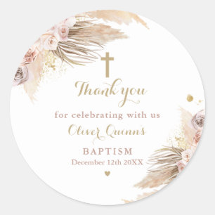 Sticker Rond Pampas Grass Baptême Bohémien Baptême Christening 