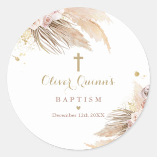Sticker Rond Pampas Grass Baptême Bohémien Baptême Christening 