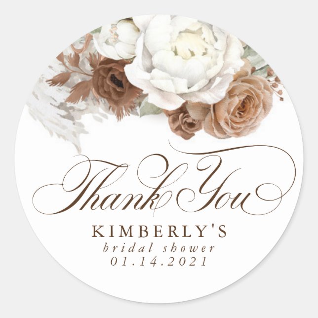 Sticker Rond Pampas Grass Brown Blanc Floral Merci (Devant)