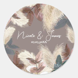 Sticker Rond Pampas Grass et Feuille Mariage de la terre bohème