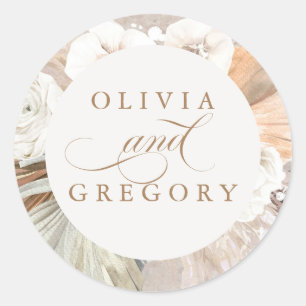 Sticker Rond Pampas Grass et Fleurs blanches Mariage Boho