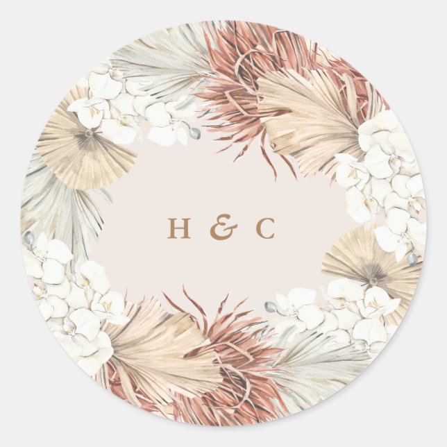 Sticker Rond Pampas Grass Floral Bronze Soft Blush Mariage (Devant)