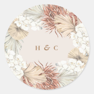 Sticker Rond Pampas Grass Floral Bronze Soft Blush Mariage