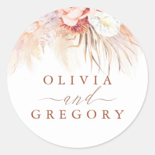 Sticker Rond Pampas Grass Floral Terracotta Mariage
