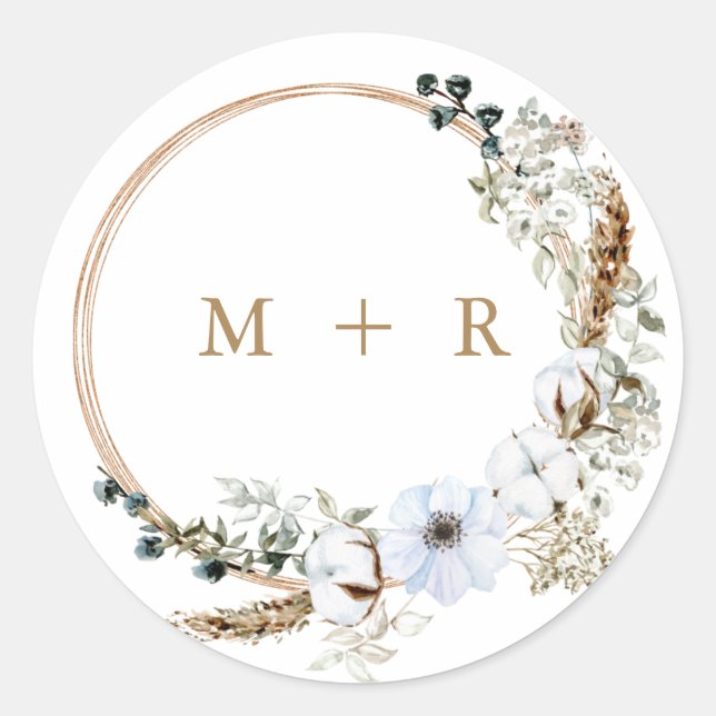 Sticker Rond Pampas Grass Mariage Boho Terracotta Monogramme (Devant)