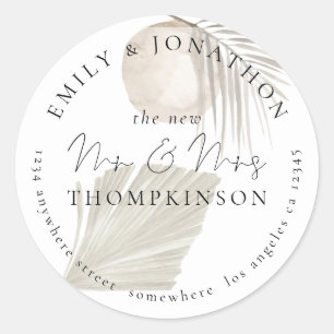 Sticker Rond Pampas Grass Newlyweds Nom de retour Adresse