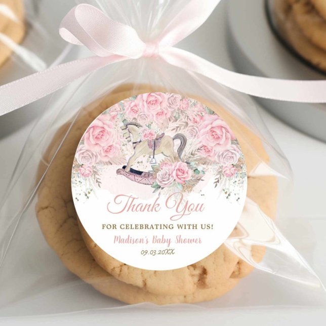 Sticker Rond Pampas Grass rose Floral Rocse Baby shower (Créateur téléchargé)