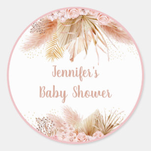 Sticker Rond Pampas Grass rose or Baby shower Floral