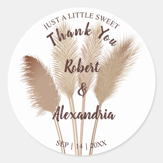 Sticker Rond Pampas Grass Sweet Treat Mariage Merci (Devant)