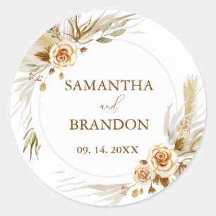 Sticker Rond Pampas herbe boho élégant Mariage tropical