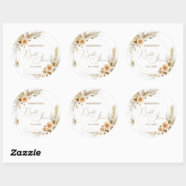 Sticker Rond Pampas herbe boho élégant tropical (Feuille)