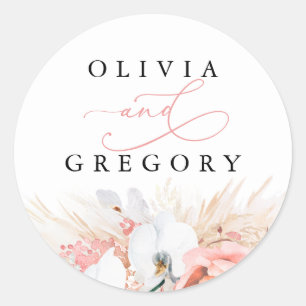 Sticker Rond Pampas Mariage de laiton rose