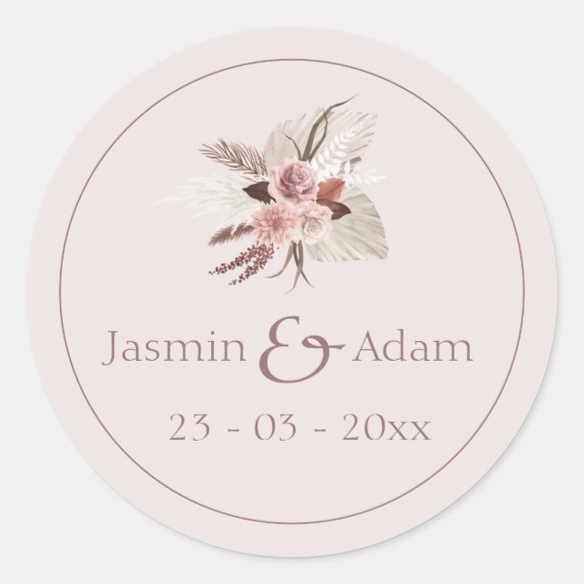 Sticker Rond Pampas neutres Mariage floral Boho (Devant)