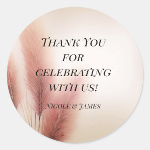 Sticker Rond Pampas rose Grass Bohême Mariage Boho