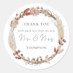 Sticker Rond Pampas Rustique Grass Wreath Nouveau M. Mme Merci