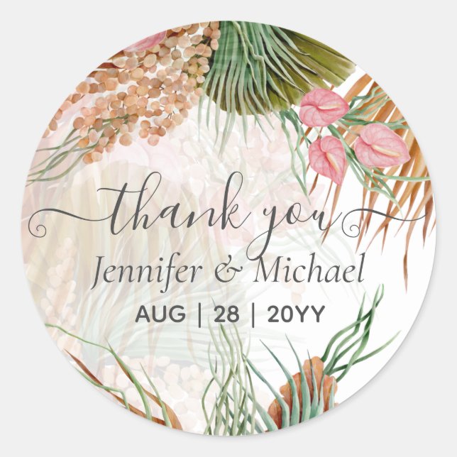 Sticker Rond Pampas Tropical Grass Terracotta Mariage (Devant)