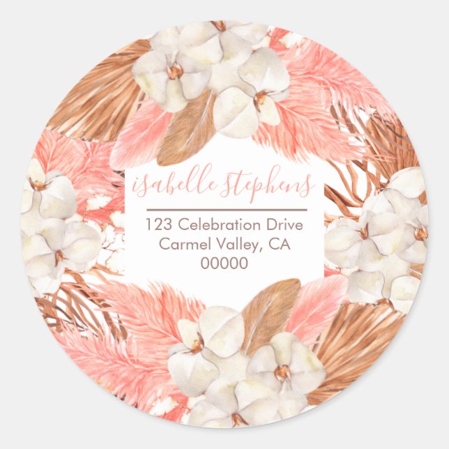 Sticker Rond Pampass rose | Orchidée Blooms Adresse de retour (Devant)