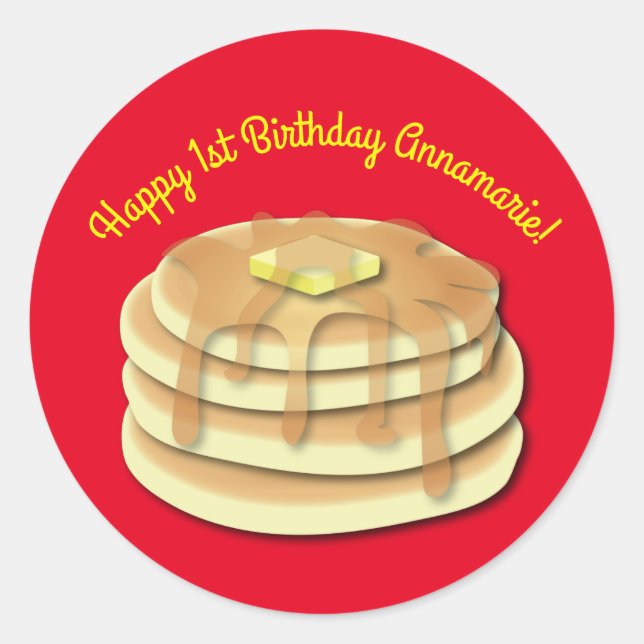 Sticker Rond Pancake Anniversaire Fête Flapjack Cute Enfants (Devant)