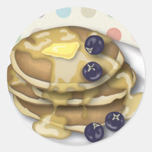 Sticker Rond Pancakes Au Sirop Et Aux Blueberries