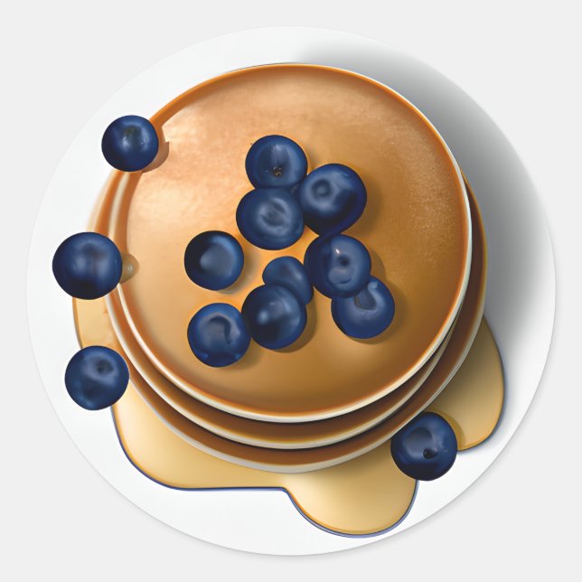 Sticker Rond Pancakes aux bleuets avec sirop (Devant)