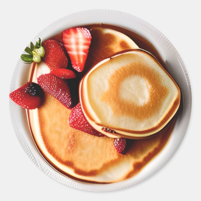 Sticker Rond Pancakes avec fraises (Devant)