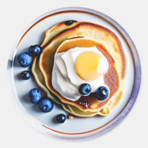 Sticker Rond Pancakes et oeufs frits Petit déjeuner