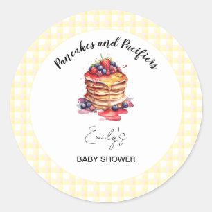 Sticker Rond Pancakes et Pacificateurs En vichy Baby shower pla
