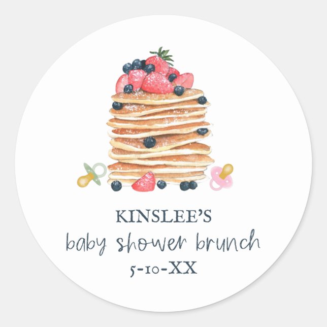 Sticker Rond Pancakes & Pacificateurs Baby shower Brunch (Devant)