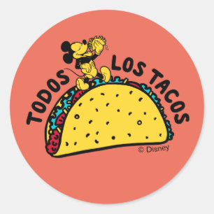 Sticker Rond Pancarte Mickey Mouse Tous Les Tacos