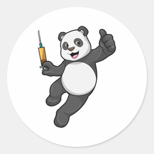 Sticker Rond Panda à la vaccination avec seringue (Devant)