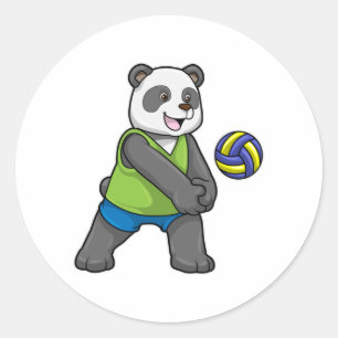Sticker Rond Panda aux sports avec volleyball
