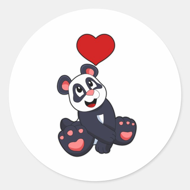 Sticker Rond Panda avec coeur (Devant)