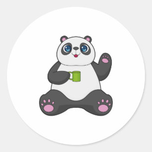 Sticker Rond Panda avec tasse de café