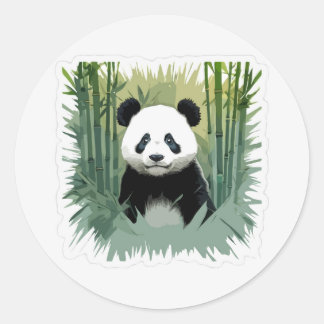 Sticker Rond Panda Bear Bamboo en forêt