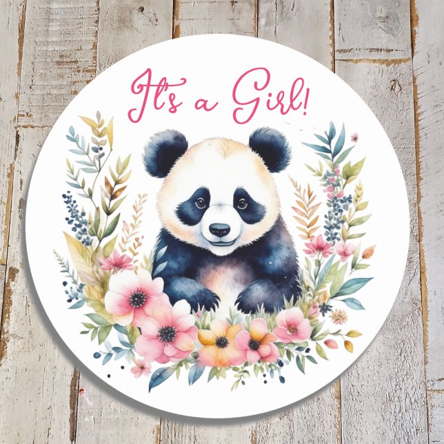 Sticker Rond Panda Bear in Flowers La fille C'est une fille (Créateur téléchargé)