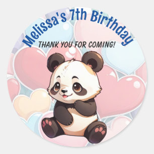 Sticker Rond Panda bébé mignonne et Coeurs pour Anniversaire pe