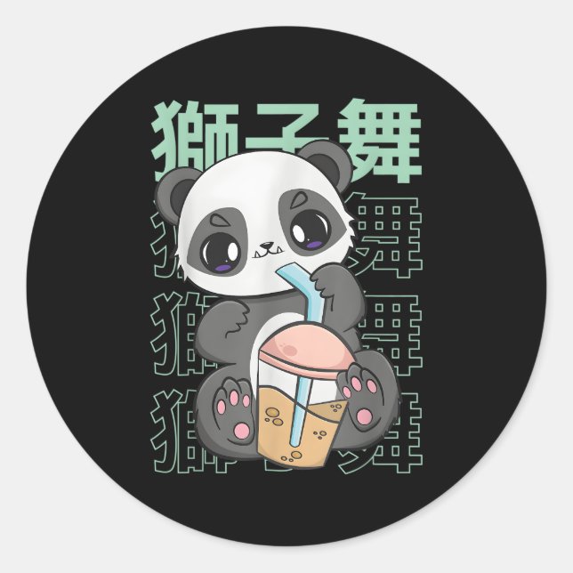 Sticker Rond Panda Boire Des Perles Boba Pour Bubble Thé Lait K (Devant)