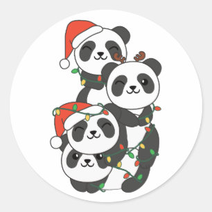 Sticker Rond Panda Christmas Tree Animaux de Noël Pandas