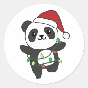 Sticker Rond Panda Christmas Winter Animaux Pandas Classic Roun