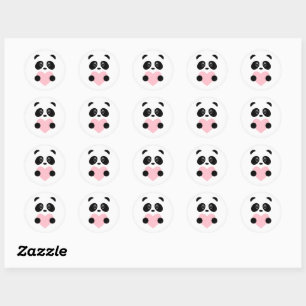 Sticker Rond Panda Coeur Rose
