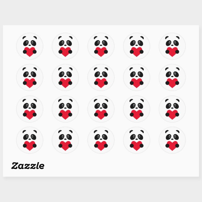 Sticker Rond Panda Coeur Rouge (Feuille)