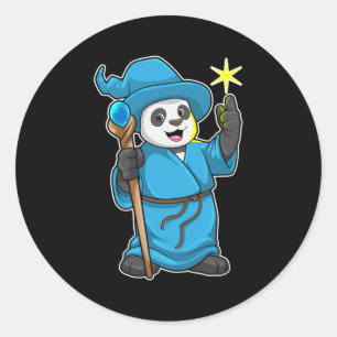 Sticker Rond Panda comme Assistant avec baguette magique